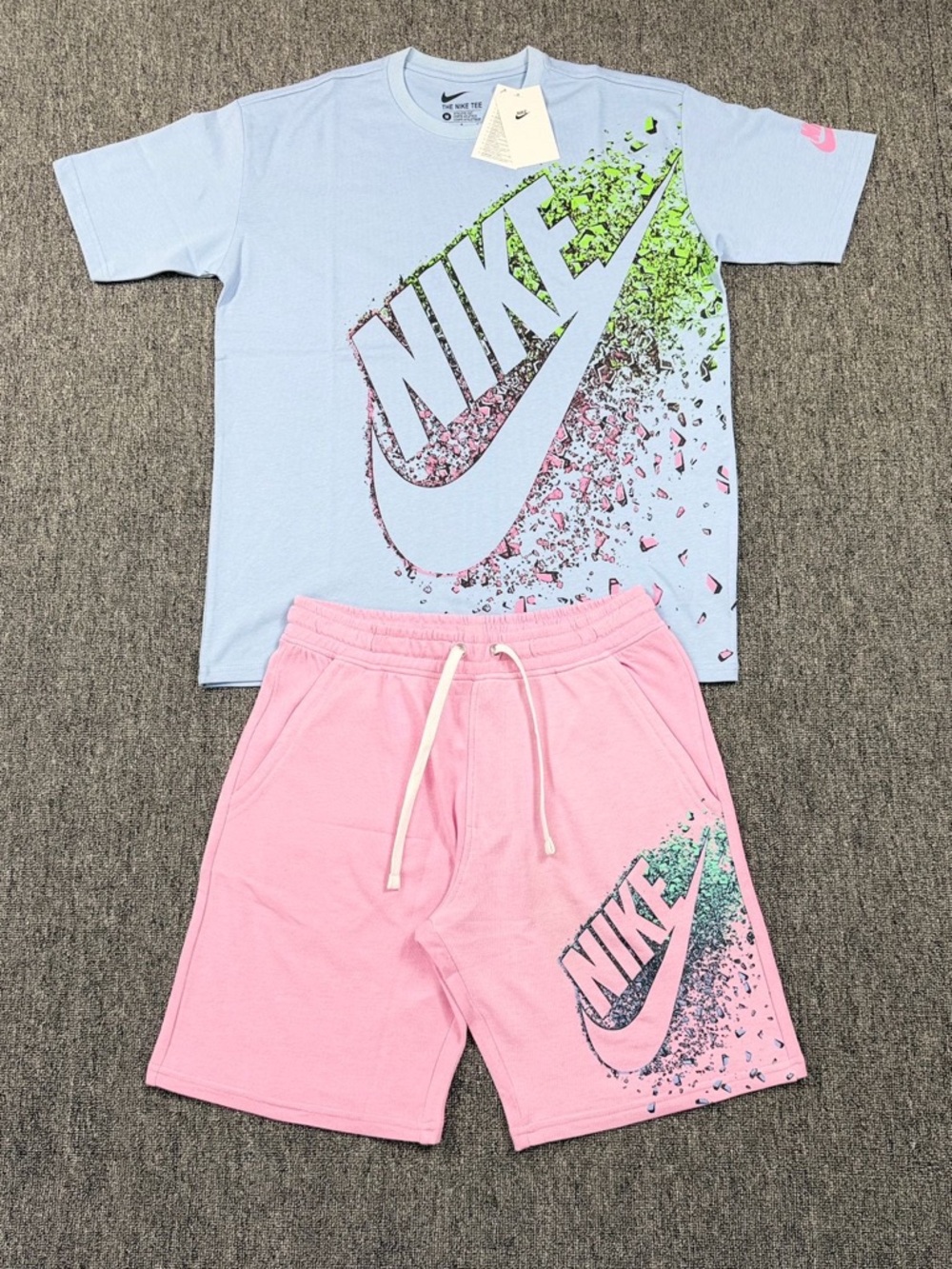 Nike Light Blue & Pink Split Swoosh Tee and Shorts Set